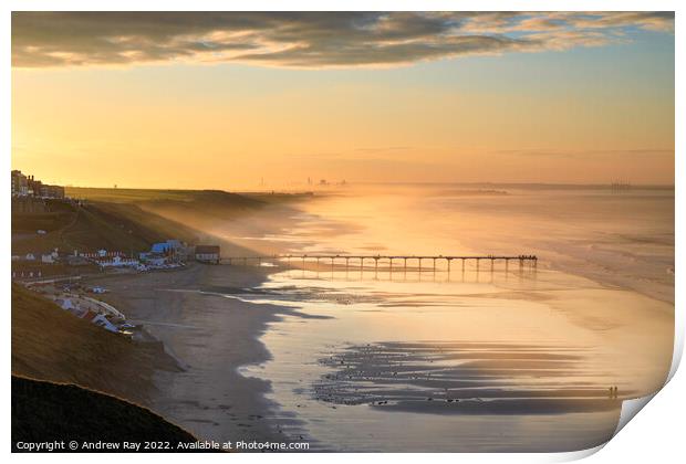 Late light on Saltburn Beach Print by Andrew Ray