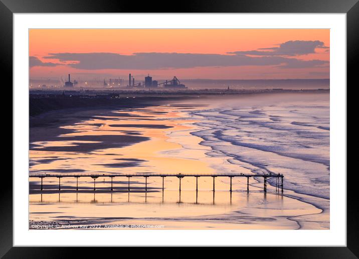 Saltburn Pier at sunset Framed Mounted Print by Andrew Ray