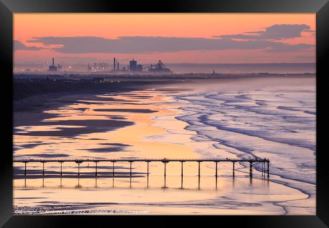 Saltburn Pier at sunset Framed Print by Andrew Ray