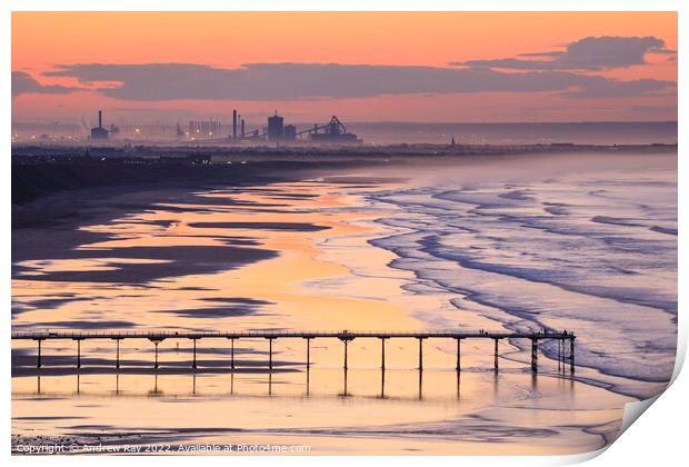 Saltburn Pier at sunset Print by Andrew Ray