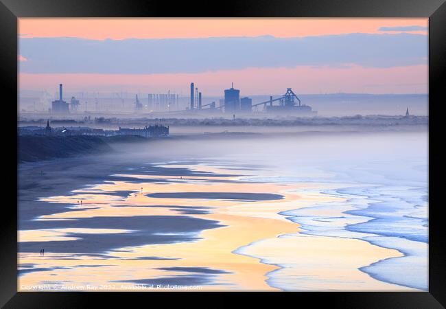 Steelworks at sunset Framed Print by Andrew Ray