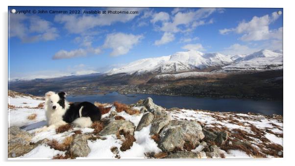 Fort William, Ben Nevis and Loch Linnhe in winter. Acrylic by John Cameron