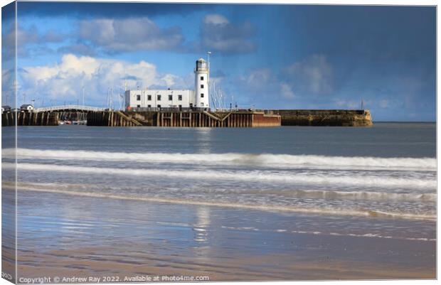Beach view (Scarborough Lighthouse)  Canvas Print by Andrew Ray