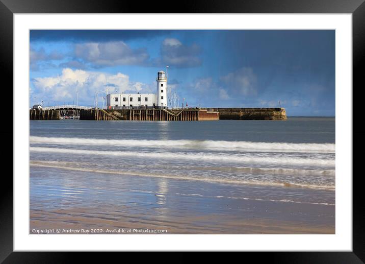Beach view (Scarborough Lighthouse)  Framed Mounted Print by Andrew Ray
