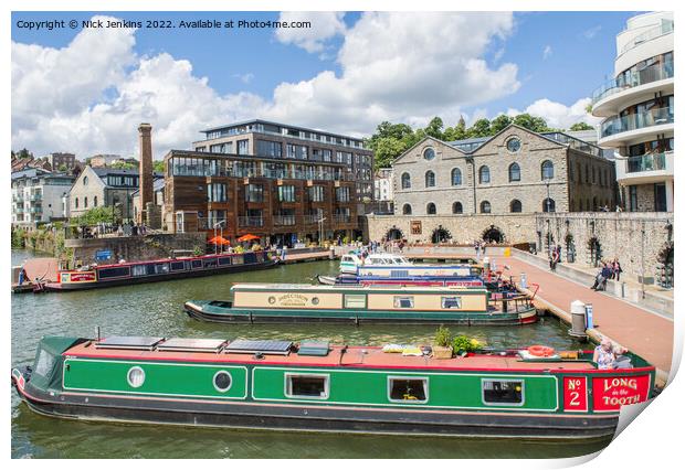 Bristol Floating Harbour and Narrowboats Print by Nick Jenkins