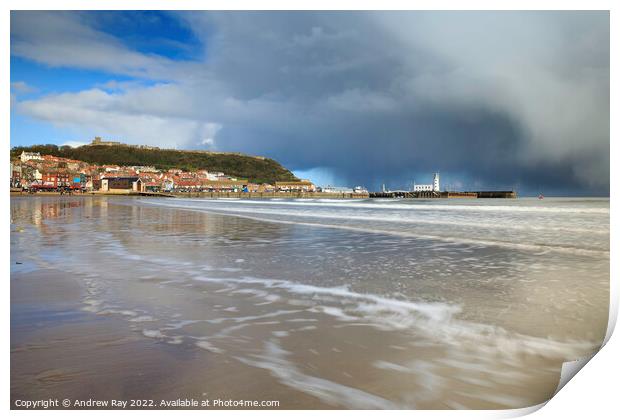 Storm clouds over Scarborough Print by Andrew Ray