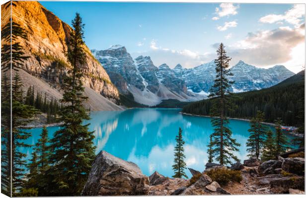 Moraine lake at sunset in autumn, Banff, Canada Canvas Print by Matteo Colombo
