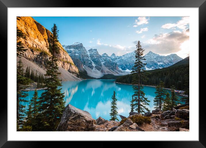 Moraine lake at sunset in autumn, Banff, Canada Framed Mounted Print by Matteo Colombo