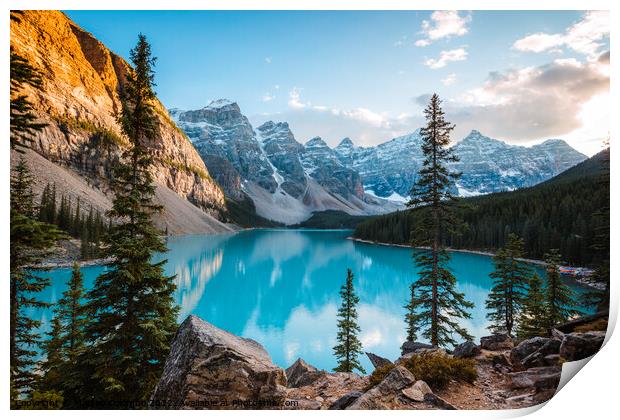 Moraine lake at sunset in autumn, Banff, Canada Print by Matteo Colombo