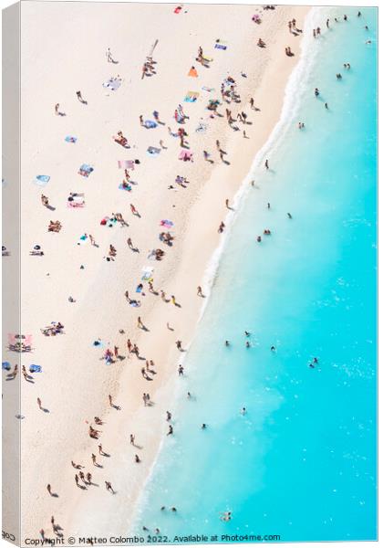 Aerial view of beach in summer with people. Zakynthos, Greek Isl Canvas Print by Matteo Colombo