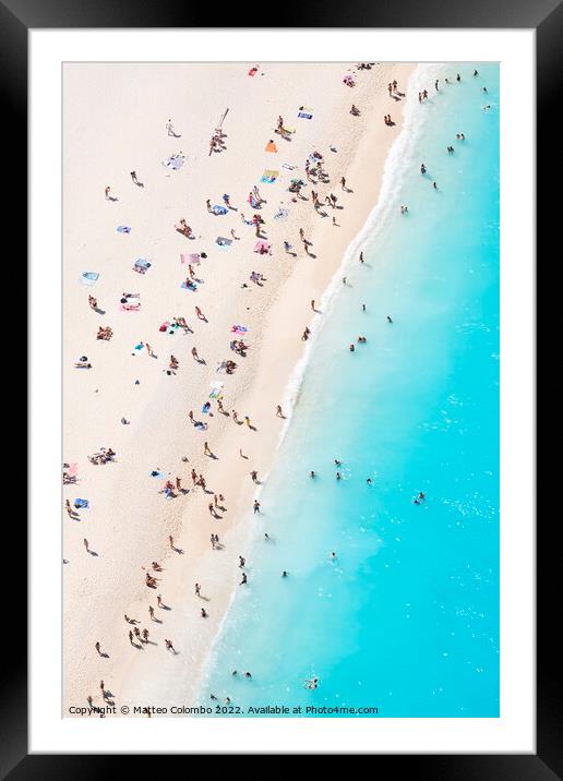 Aerial view of beach in summer with people. Zakynthos, Greek Isl Framed Mounted Print by Matteo Colombo