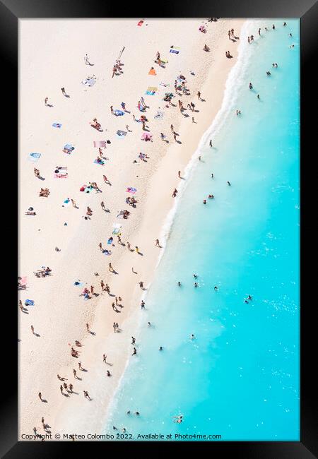 Aerial view of beach in summer with people. Zakynthos, Greek Isl Framed Print by Matteo Colombo
