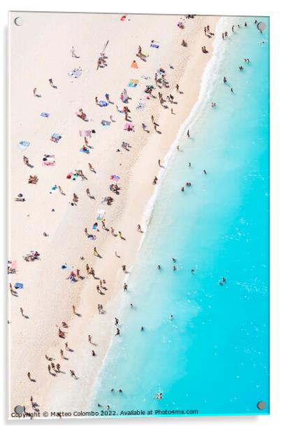 Aerial view of beach in summer with people. Zakynthos, Greek Isl Acrylic by Matteo Colombo