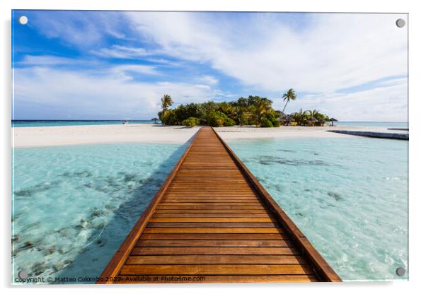 Wooden jetty to a tropical island, Maldives Acrylic by Matteo Colombo