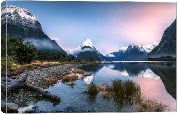 Iconic view of Milford Sound at sunrise, New Zealand Canvas Print by Matteo Colombo