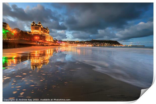 Twilight reflections at Scarborough Print by Andrew Ray