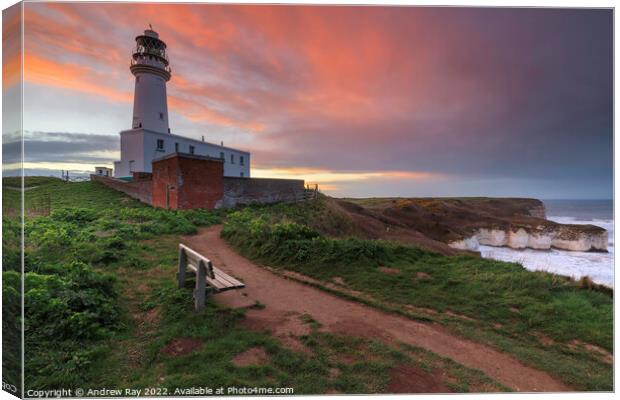 Flamborough Head Lighthouse at sunset Canvas Print by Andrew Ray