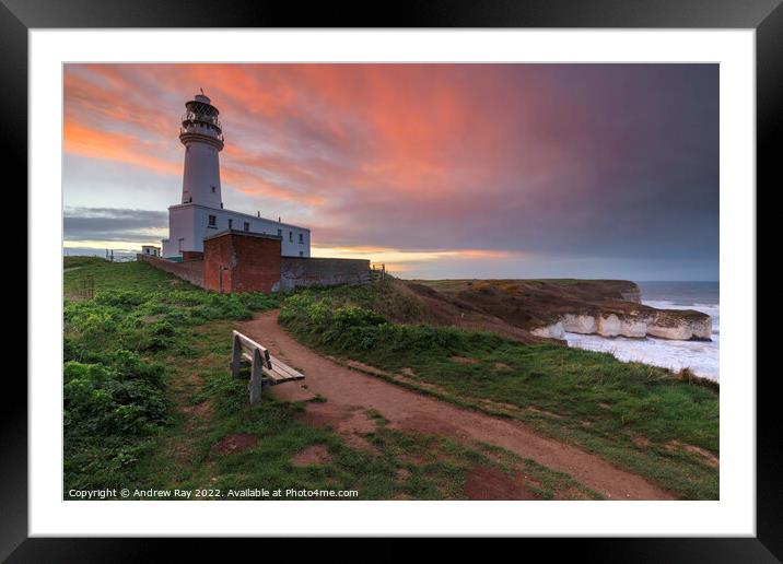 Flamborough Head Lighthouse at sunset Framed Mounted Print by Andrew Ray