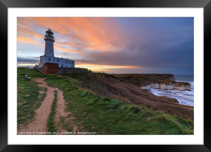 Sunset over Flamborough Head Lighthouse Framed Mounted Print by Andrew Ray