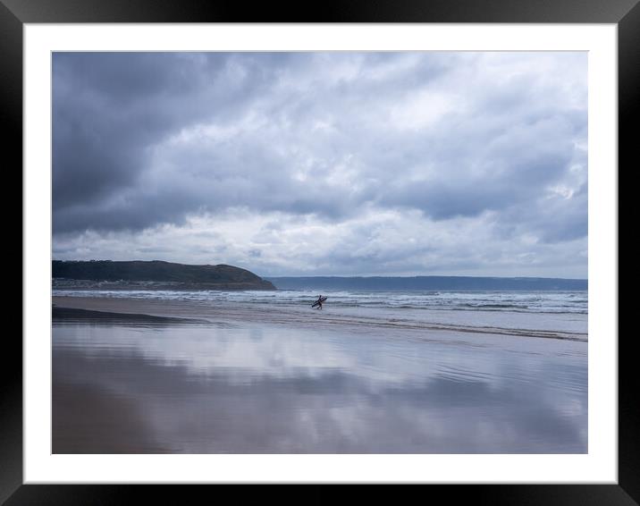 Surfer at Westward Ho Framed Mounted Print by Tony Twyman