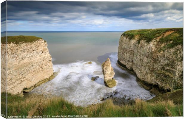 Sea stack at Breil Nook Canvas Print by Andrew Ray