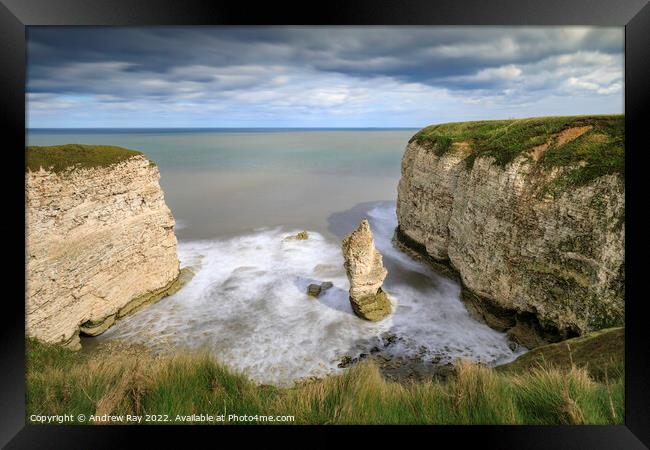 Sea stack at Breil Nook Framed Print by Andrew Ray