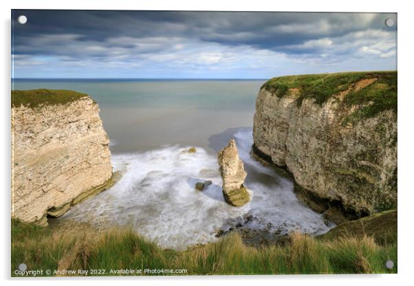 Sea stack at Breil Nook Acrylic by Andrew Ray