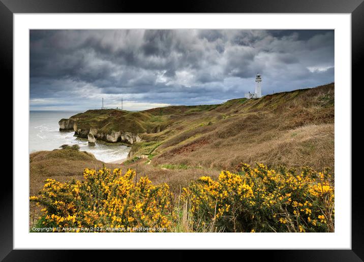 Storm clouds over Flamborough Head Lighthouse Framed Mounted Print by Andrew Ray