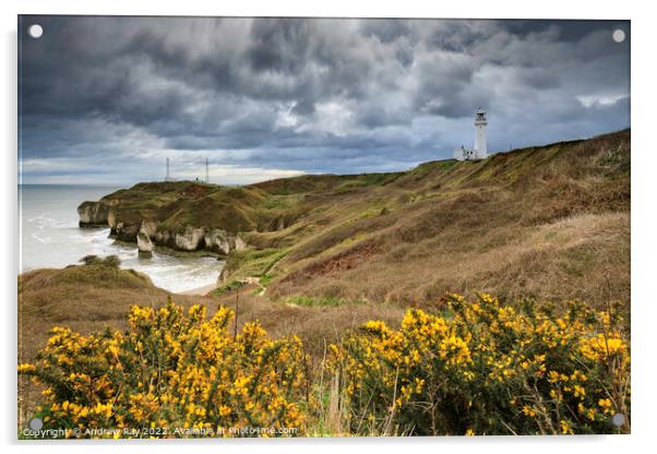 Storm clouds over Flamborough Head Lighthouse Acrylic by Andrew Ray