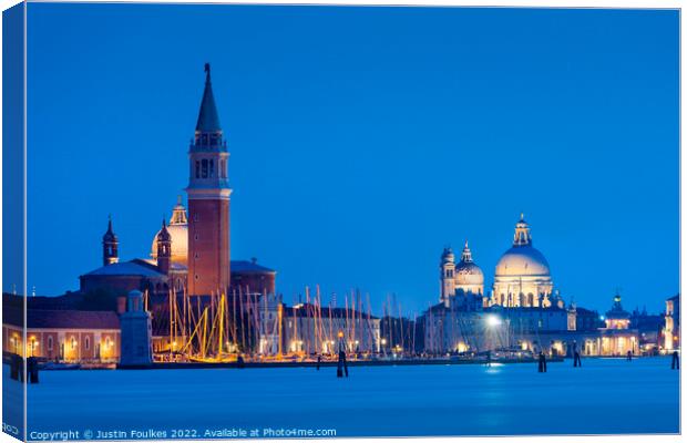Venice at dusk, Italy Canvas Print by Justin Foulkes
