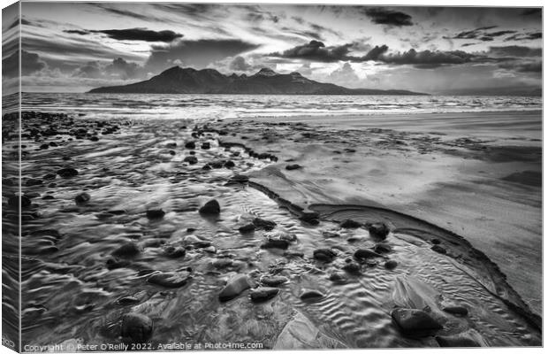 Isle of Rum, from Laig Bay, Isle of Eigg Canvas Print by Peter O'Reilly