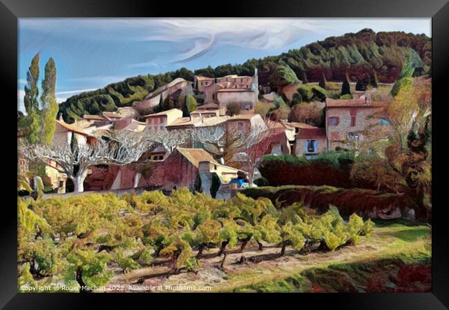 Golden Provencal Village Amidst Lush Vineyards Framed Print by Roger Mechan