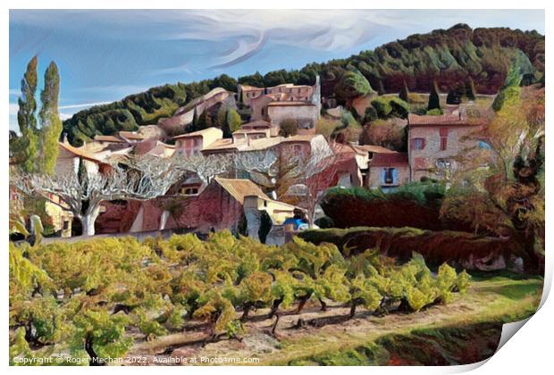 Golden Provencal Village Amidst Lush Vineyards Print by Roger Mechan