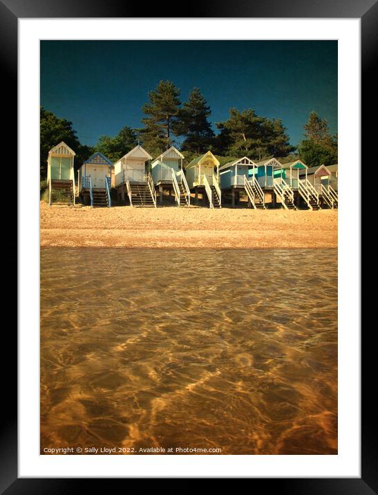 Beach Huts from the water at Wells-next-the-sea Framed Mounted Print by Sally Lloyd