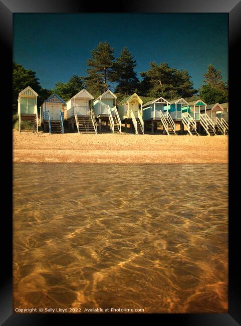 Beach Huts from the water at Wells-next-the-sea Framed Print by Sally Lloyd