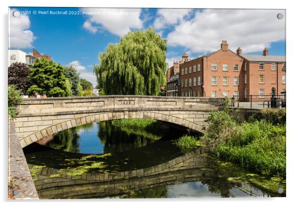Old Bridge River Welland Spalding Lincolnshire Acrylic by Pearl Bucknall
