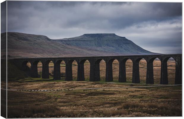 Ribblehead Viaduct on the Carlisle Settle line with Ingleborough in the background Canvas Print by Jim Day