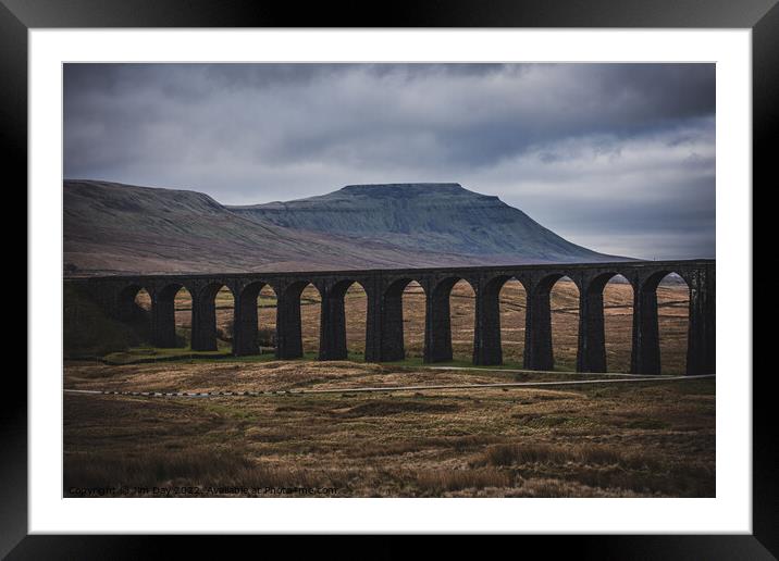 Ribblehead Viaduct on the Carlisle Settle line with Ingleborough in the background Framed Mounted Print by Jim Day