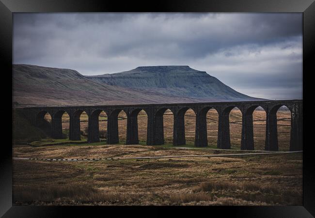 Ribblehead Viaduct on the Carlisle Settle line with Ingleborough in the background Framed Print by Jim Day