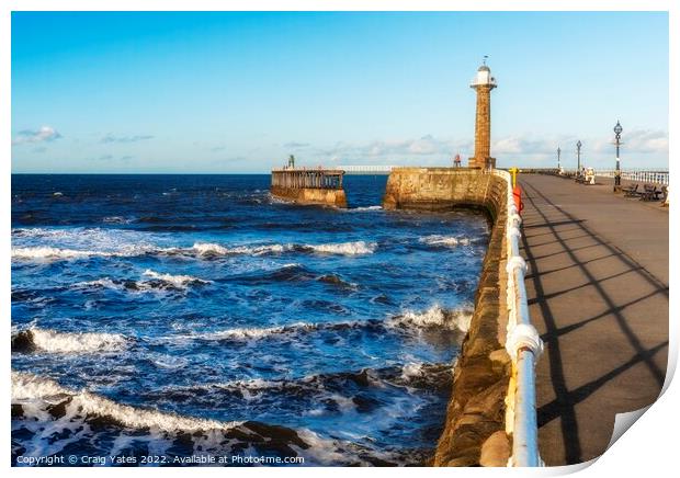 Whitby Lighthouse and Pier Yorkshire. Print by Craig Yates