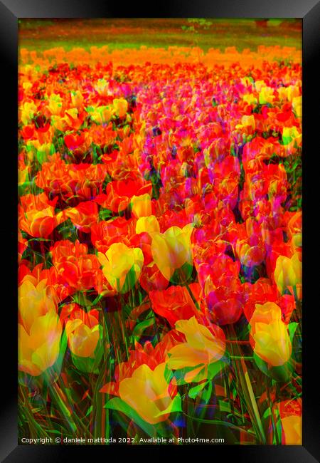 GLITCH  ART on  Tulips in a park Framed Print by daniele mattioda