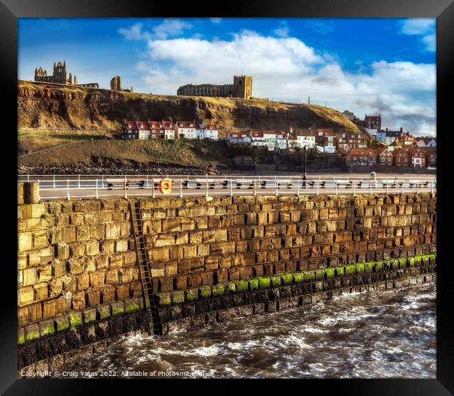 Whitby Sea Wall View. Framed Print by Craig Yates