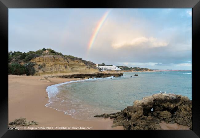 Rainbow in Aveiros Beach Framed Print by Angelo DeVal