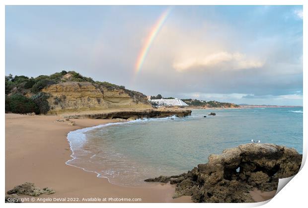 Rainbow in Aveiros Beach Print by Angelo DeVal