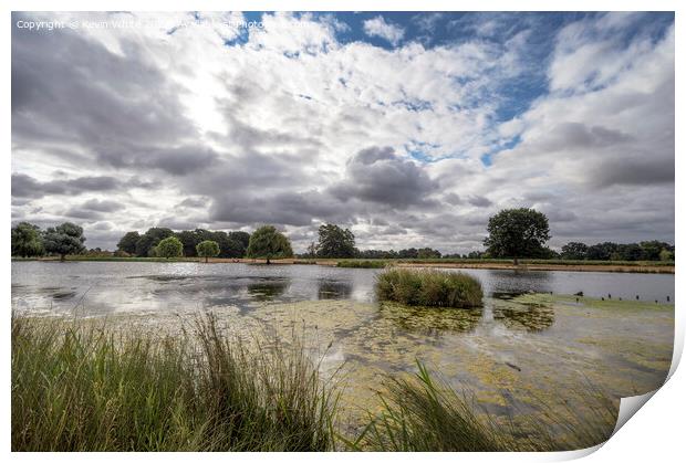 Morning clouds over Heron pond Bushy Park Print by Kevin White