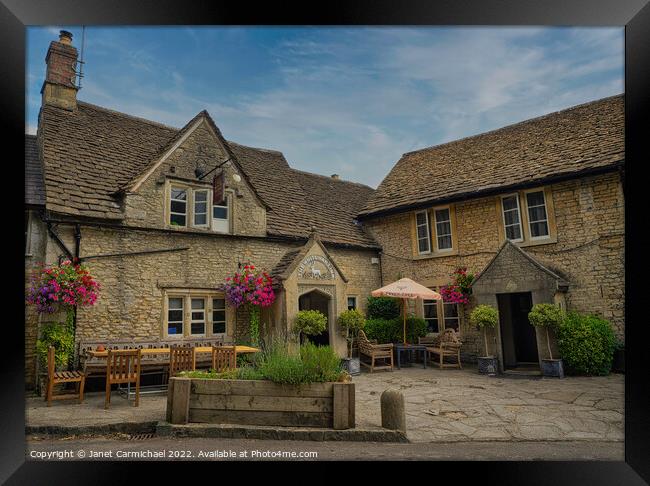 Charming White Hart Inn in the Cotswolds Framed Print by Janet Carmichael