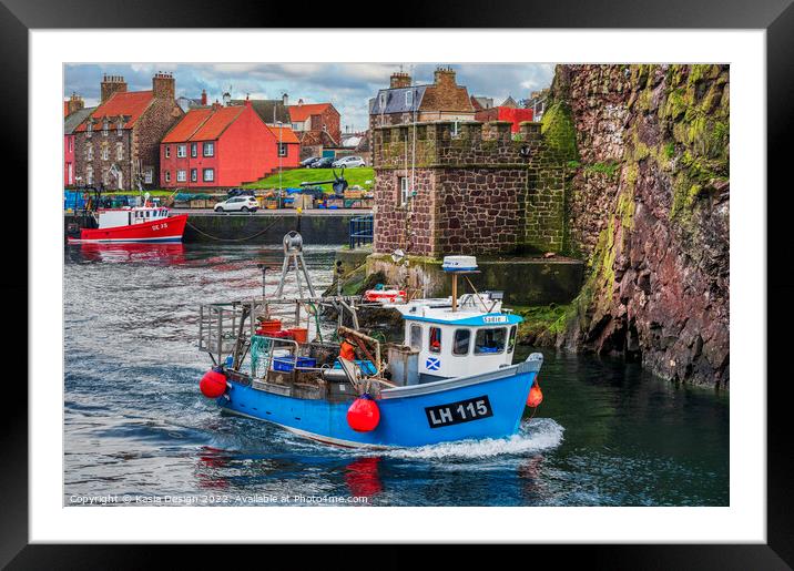 Fishing Boat Leaving Historic Dunbar Harbour Framed Mounted Print by Kasia Design