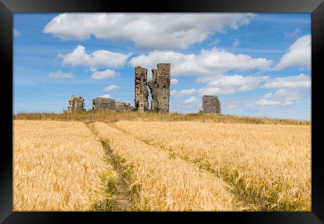 Tractor wheel marks lead to the ruined church of St James Framed Print by Jason Wells