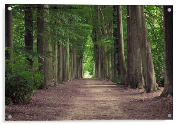 Tree-lined hiking path in Mastenbos in Kapellen, Belgium. Acrylic by Kristof Bellens