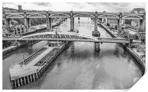Newcastle upon Tyne, swing bridge black and white  Print by Holly Burgess
